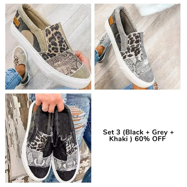 🔥 Hot Selling 🔥 Casual Pieced Raw Edge Animal Print Canvas Slip-On Flats